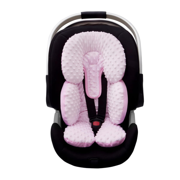 Infant Car Seat Head Neck Body Support, Ultra-Soft Minky and Microfiber Newborn Car Seat Insert, Perfect for Car Seat, Stroller, 2-In-1 Reversible, Girls, Pink