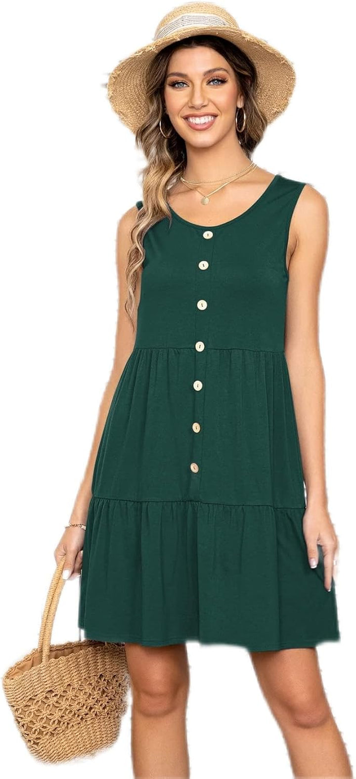 ROLVK Women'S Casual Dresses Solid Button Smock Dress Charming Mystery Special Beautiful