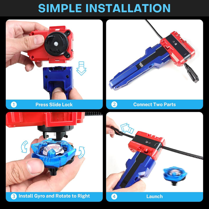 X Battling Set, 12 Spinning Tops, 3 Launchers and 1 Grip with Storage Box, Kids Toys Birthday Gift Ideal for 6+ Years Old Boys