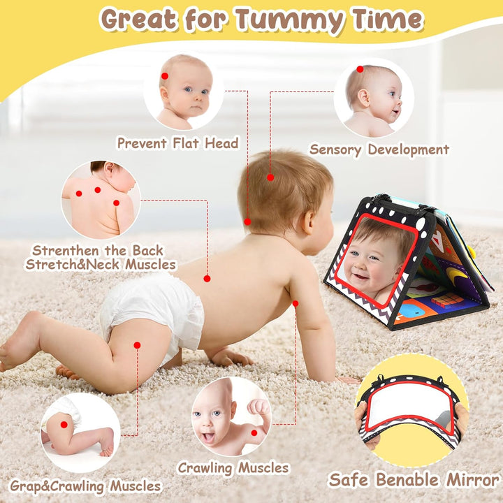 Tummy Time Toy - Black and White High Contrast Baby Toys for Newborn - Baby Visual Stimulation Mirror - Montessori Sensory Crinkle Toy for Infant 0-3-6-12 Months - Shower Gift for Boy Girl