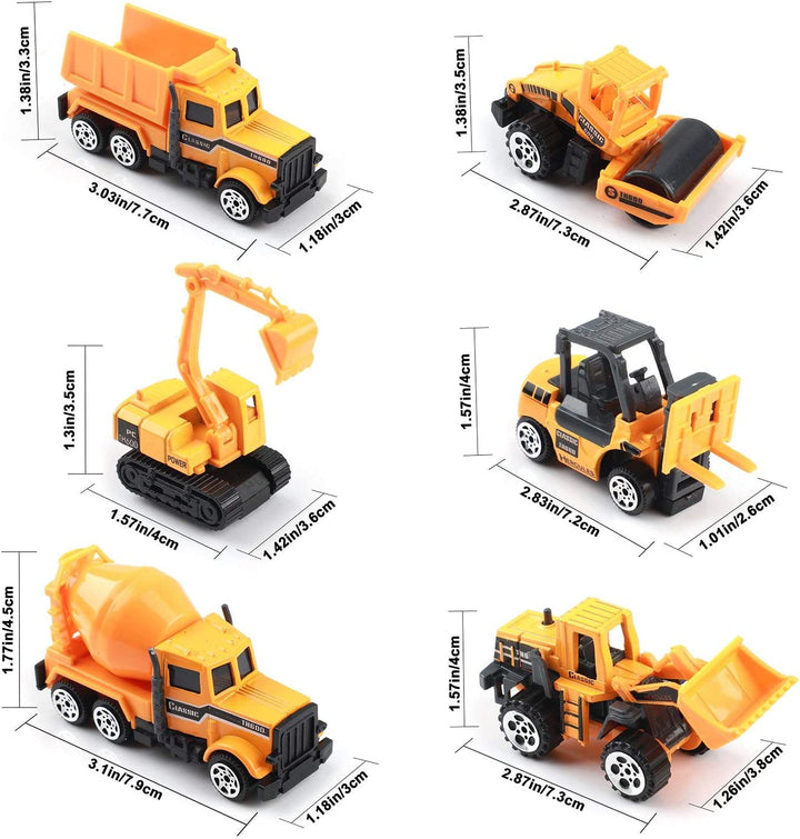 Small Construction Toys, 6Pcs Construction Vehicles Trucks Kids Birthday Gifts Vehicle Toy Toddlers Boys Mini Car Set Die Cast Engineering Excavator Digger Trucks