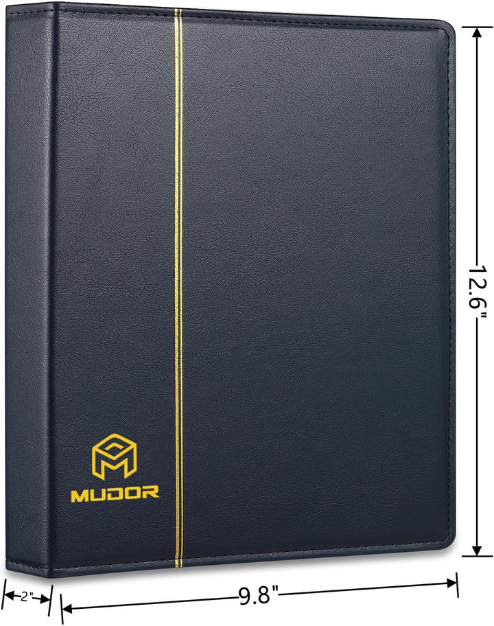 Empty Premium PU Classic Binder, 4 Ring Binder Albums Stockbook for Stamps, Documents, Coins, Bank Notes(Blue)