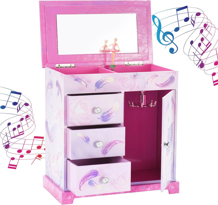 Jewelry Box for Girls with 3 Drawers - Musical Princess Jewelry Box with Spinning Doll and Dance of the Sugar Plum Fairy Tune - Appreciated Gifts for Kids - 9.5 X 7.75 X 9.5 Inches