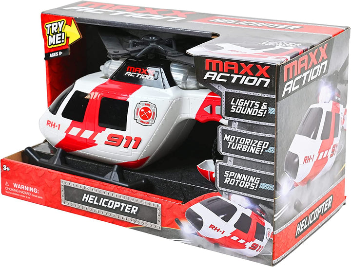 Maxx Action Large Helicopter - Lights and Sounds Vehicle with Motorized Turbine and Spinning Rotors