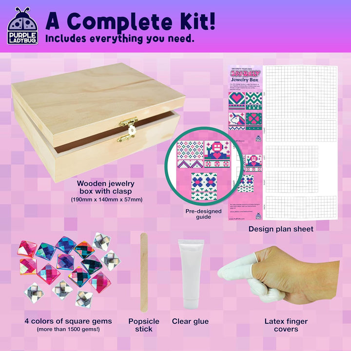 DIY Sparkly Jewelry Box Kit with Gems – Crafts for Girls 8-12, Birthday Gift Idea, Arts and Crafts for Kids 6-8, 8-12, Summer Activities, Fun Toys for Girls