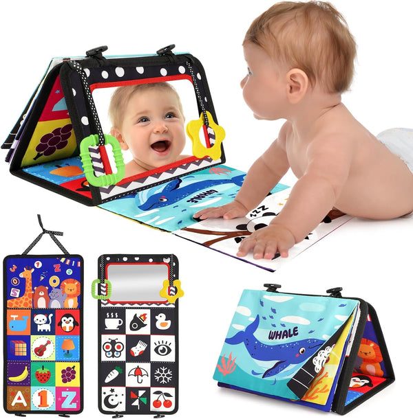 Tummy Time Toy - Black and White High Contrast Baby Toys for Newborn - Baby Visual Stimulation Mirror - Montessori Sensory Crinkle Toy for Infant 0-3-6-12 Months - Shower Gift for Boy Girl