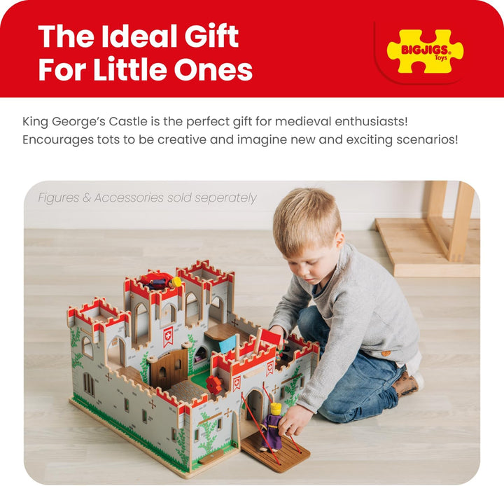 King George'S Castle Wooden Toy for Kids Age 3+ | Working Slot-Together Fort with Drawbridge, Balconies & Doors | Medieval Wood Toys for Fantasy Role Play | Educational Gift for Children