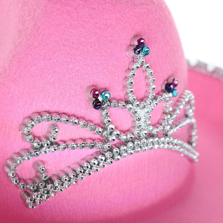 Pink Cowboy Hat with Tiara - CHILD SIZE, Pinky Felt Cowboy Hat for Western Costume, Cowgirl Pretend Plays