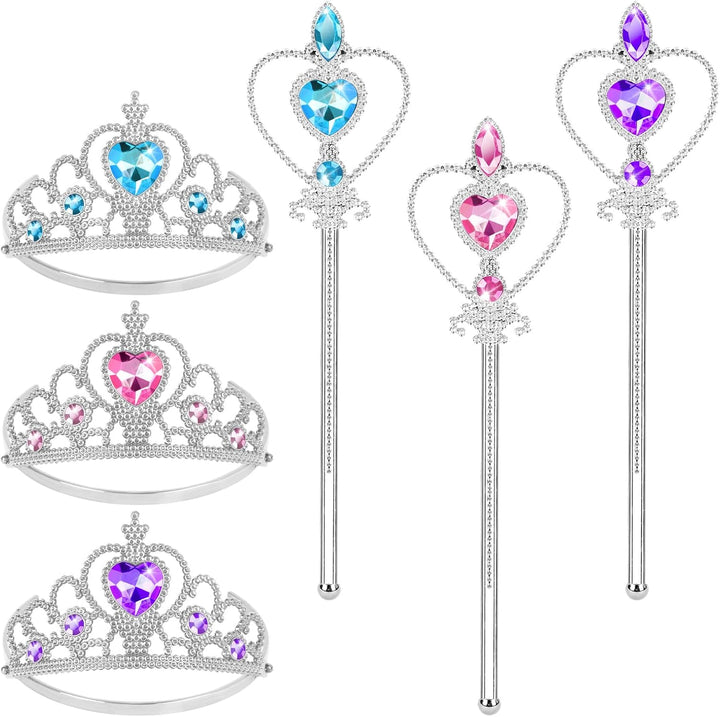 Princess Dress up Accessories, 2PCS Princess Crown and Wands for Little Girls, Jewelry Toy Gifts Set Christmas
