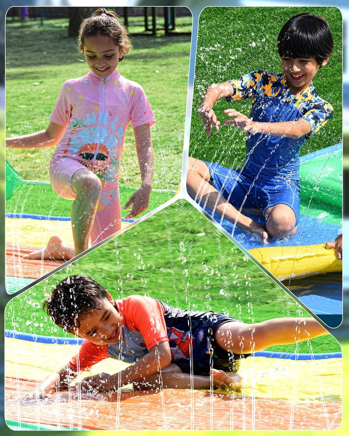 Lawn Water Slides 16Ft X 80In Triple Slide with Built-In Sprinkler and 3 Bodyboards for Kids Adults Backyard, Slip and Slide in Outdoor Water Toys during Summer Holiday