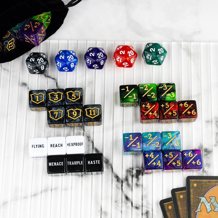 75 Pieces Magic Keyword Counter Dice MTG Counters Dice Set Bulk Ability Life Buff plus 1 Tokens for MTG, TCG, Cards Gaming Accessories