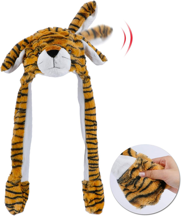 Animal Hat with Ears Moving Jumping Pop up Beating Hat Plush Holiday Cosplay Dress up Funny Gift for Kids