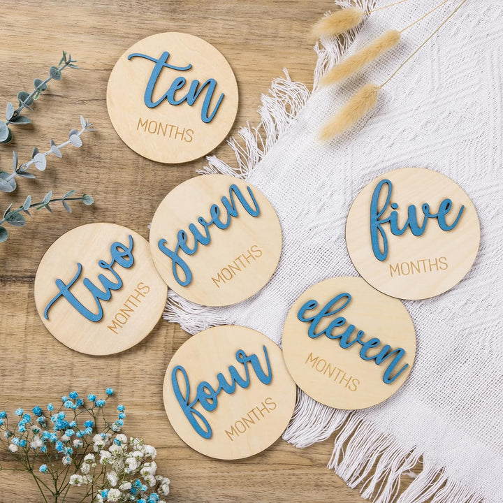 Milestone Wooden Circles for Monthly Baby: Newborn Age Milestone Signs Cards for Hospital - Month Markers Discs for New Boys and Girls