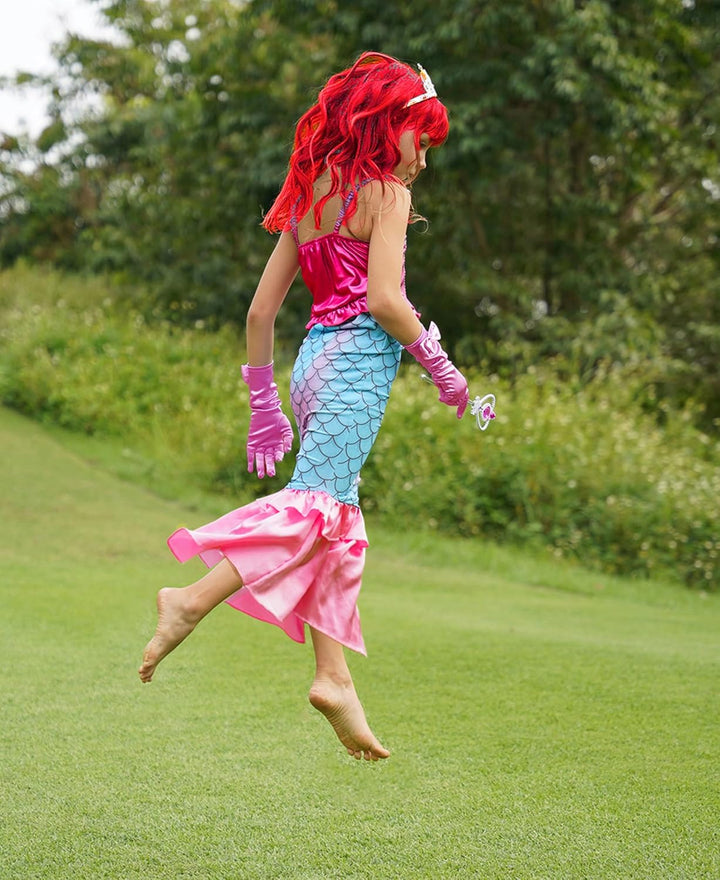 Mermaid Wig for Girls Costume Accessories Halloween Princess Cosplay Long Curly Red, M