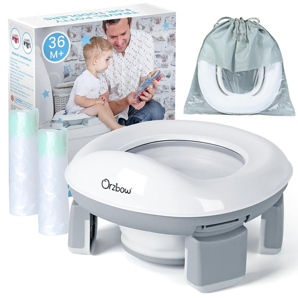 Portable Potty Training Toilet for Boys and Girls with Storage Bag - Foldable Travel Potty Chair, Toddler Potty Seat for Indoor and Outdoor, Easy to Clean, Includes Free 40Pcs Travel Bags, Gray