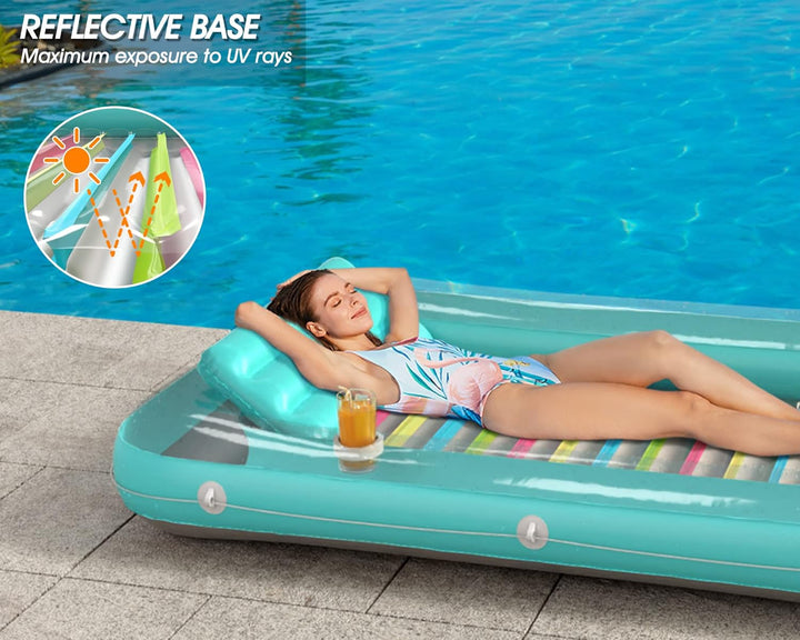 Inflatable Tanning Pool Lounger Float -  4 in 1 Sun Tan Tub Sunbathing Pool Lounge Raft Floatie Toys Water Filled Tanning Bed Mat Pad for Adult Blow up Kiddie Pool Kids Ball Pit Pool (L)