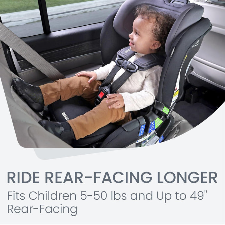 Poplar Convertible Car Seat, 2-In-1 Car Seat with Slim 17-Inch Design, Clicktight Technology, Stone Onyx