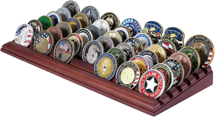 Challenge Coin Display Stand 6 Row 100% Solid Wooden Holder Rack Case Holds 42 Coins