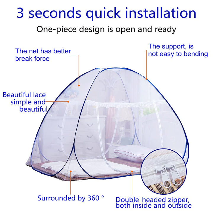 Pop-Up Mosquito Net Tent for Beds Portable Folding Design with Net Bottom for Baby Adults Trip (79 X71X59 Inch)