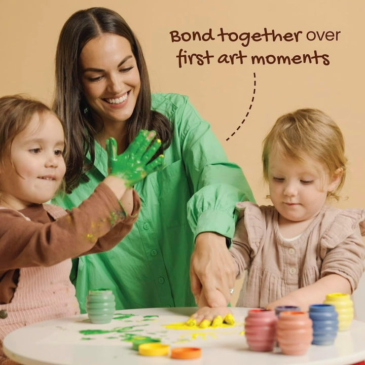 Non Toxic Finger Paint (6 Bright Colors), Washable from Skin, Safe Finger Painting for Toddlers, Kids Ages 1-3, 2-4, 3-5, Perfect First Paint for Little Artists Age 1+, Water Based, Eco