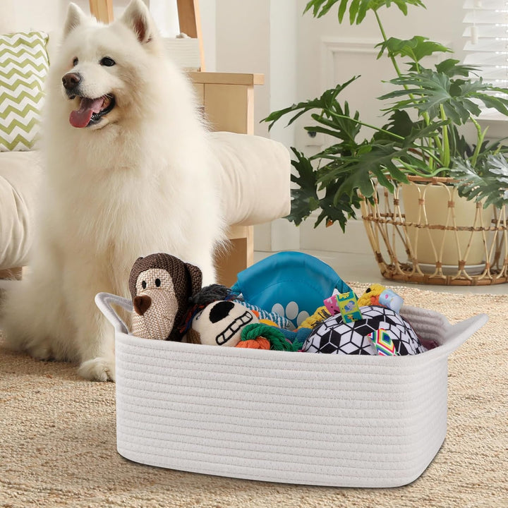 Woven Basket, Gift Basket Empty with Gift Bags and Ribbons, Rope Baskets for Baby Showers, Storage Baskets with Handles for Nursery, Pet Toy Organizer - White