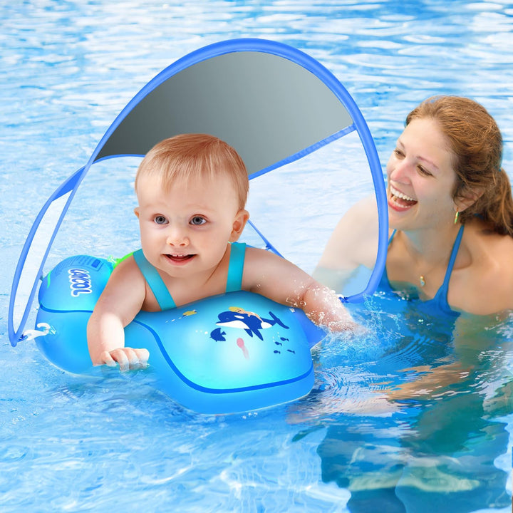 Baby Swimming Float with UPF50+ Sun Canopy Baby Floats for Pool No Flip Overbaby Pool for Baby Age of 3-36 Months