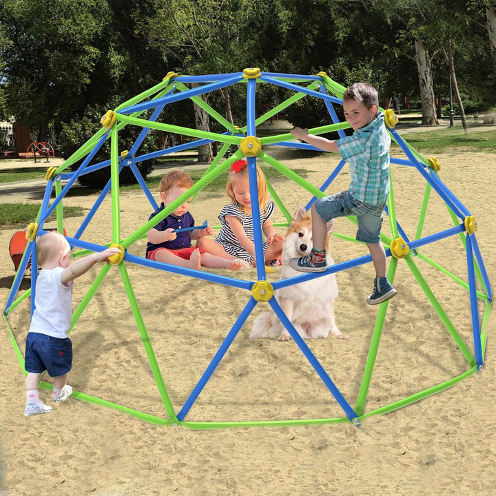 10FT Climbing Dome with Hammock, Outdoor Jungle Gym for Kids, Geometric Dome Climber Supporting 880 Lbs Anti-Rust Metal Outdoor Play Structure ASTM Approved Blue & Green