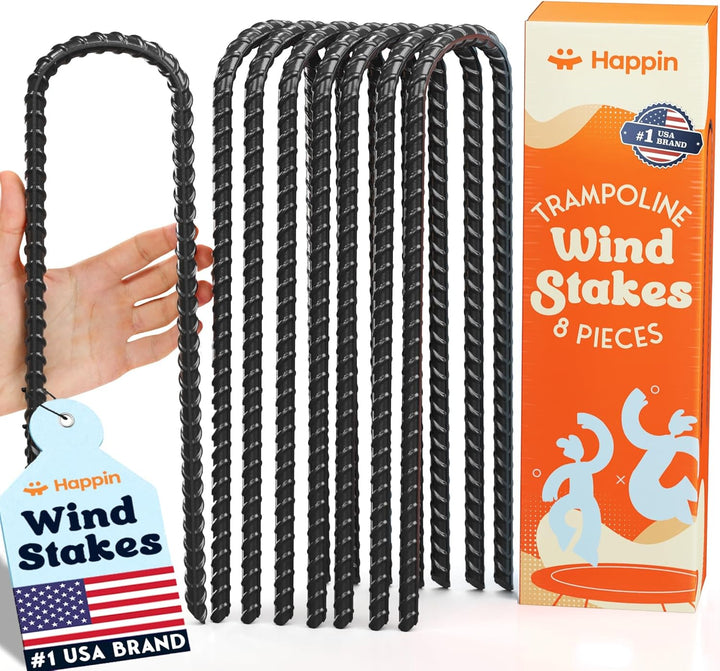 ® Ultra Strong Trampoline Stakes Anchors High Wind, Ground Anchors Heavy Duty, Trampoline Tie down Anchor Kit, Ground Stakes Galvanized Steel, Trampoline Accessories, U Shaped (8 Pack, Black)