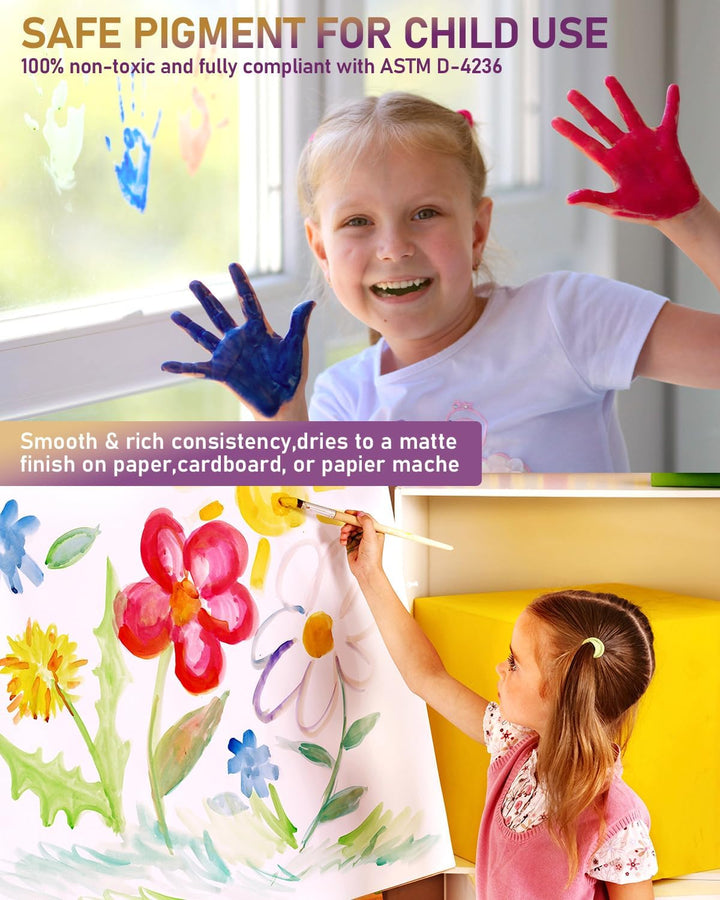 18 Colors Large Washable Paint Set for Kid (8.4Oz,250 Ml), Acrylic Bulk Paint Supplies Non Toxic Children Tempera Paint for Art, Craft DIY, Poster & Finger Paint, School, Home,Classroom, Party
