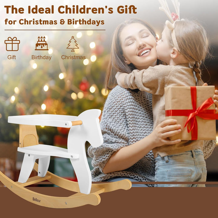 Rocking Horse for Kids 1-3 Years Old, Wooden Rocking Toy for Toddlers with Removable Fence for Indoor & Outdoor Activities, Baby Horse Riding Toy for Birthday & Visit Gifts