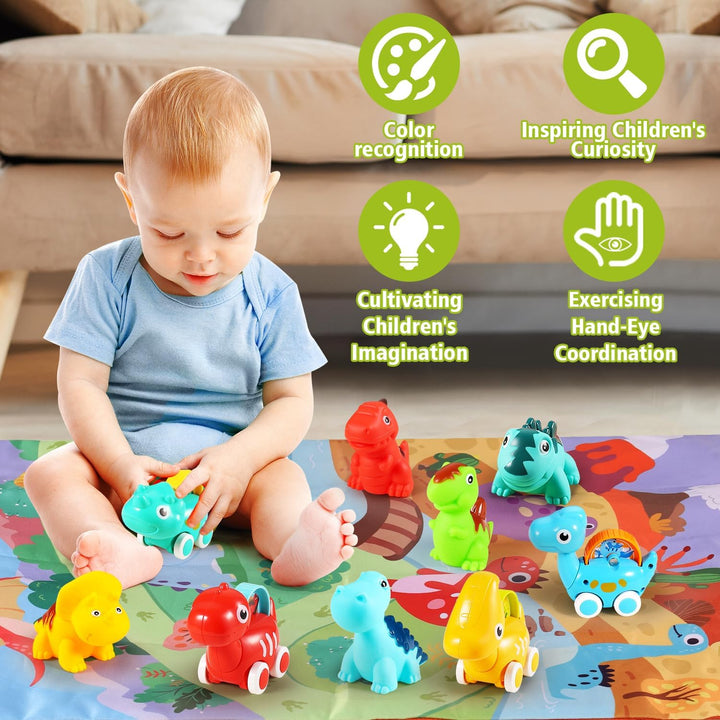 9 PCS Dinosaur Fantastic Creatures Car Toys with Playmat/Storage Bag|Baby Toys for 1 2 Year Old Boy|1St Birthday Gifts for Toddler|1 Year Old Boy Gift for Infant 12 18 Months