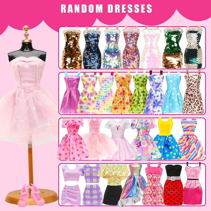 57 PCS Doll Clothes and Accessories 3 Wedding Gowns 3 Tops 3 Pants 3 Fashion Dresses 1 Evening Dresses 2 Swimsuits Bikini 6 Braces Skirt 10 Hangers 15 Shoes and 14 Accessories Toys for 11.5 Inch Doll