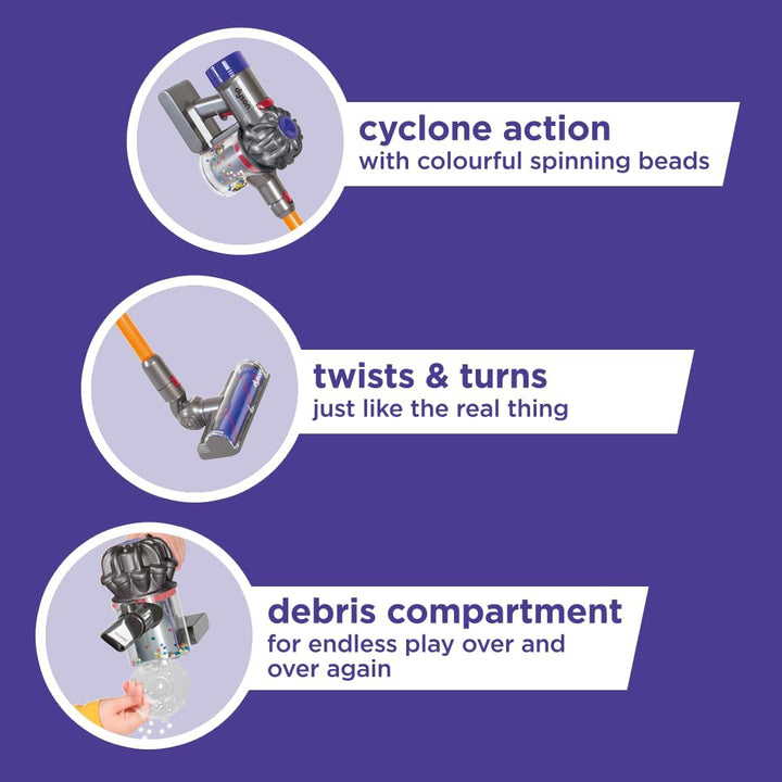 Dyson Cordless Vacuum Interactive & Officially Licensed Toy Dyson Vacuum for Children Aged 3+ Realistic Role-Play Fun, Purple and Orange