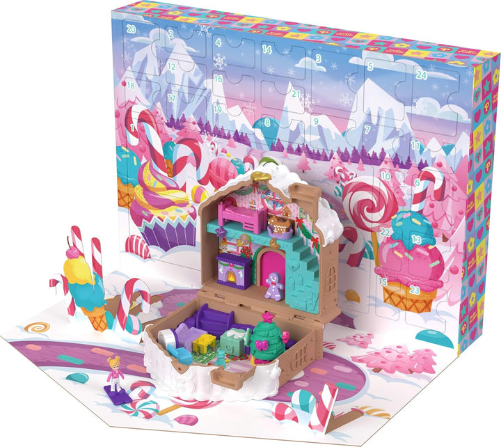 Doll Advent Calendar, DIY Gingerbread House Playset with 24+ Surprises, Dollhouse Furniture, and Holiday Accessories