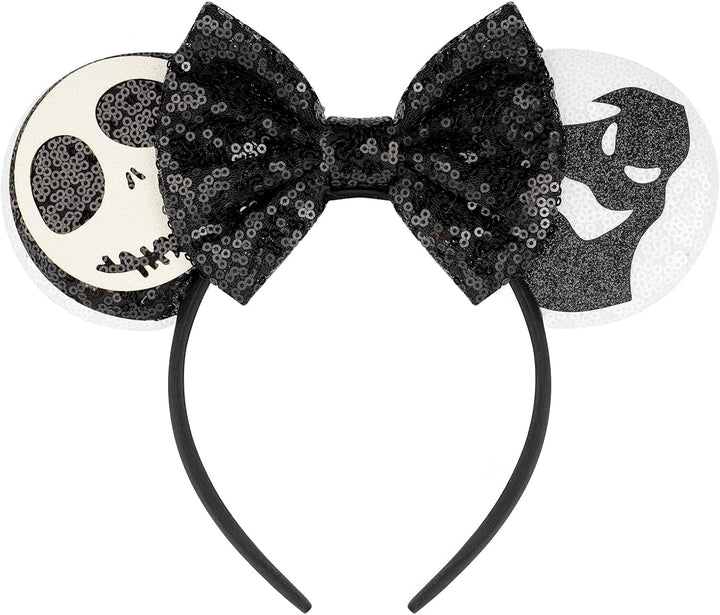 Mouse Ears, Sequin Mouse Ears Headband for Girls Women Halloween Birthday Party (Orange Bow)