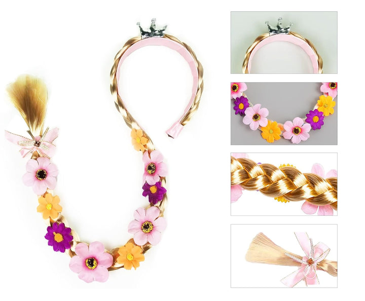 2Pcs Princess Rapunzel Wig Long Braided Wigs Princess Hairpiece Cosplay Wigs Birthday Festival Party Gifts Girls Headbands Costume Dress up Accessories