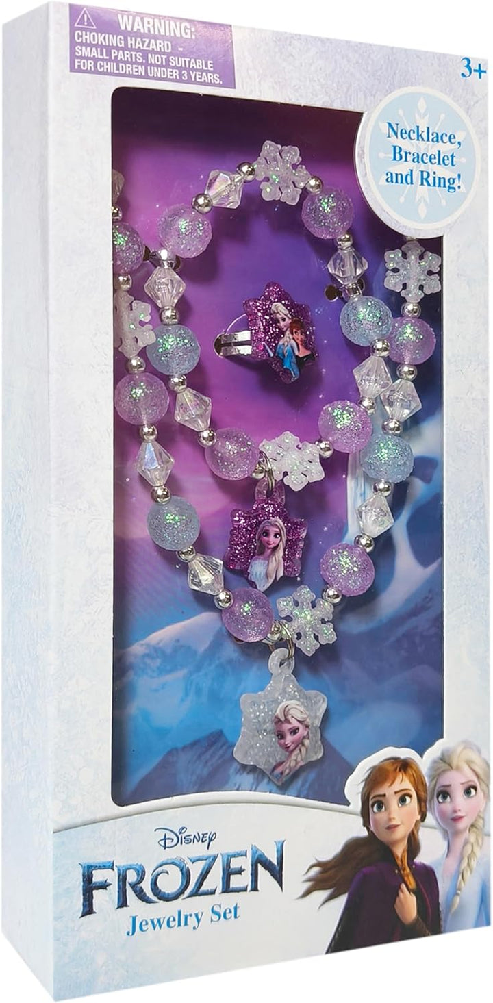 Girls Jewelry Set - Dress up Toy Jewelry Box Set with Bead Necklaces, Bracelets, and Rings - Frozen Play Accessories - Ages 3+