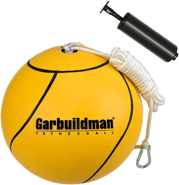 8" Regulation Sized Tetherball, Rubber Tether Balls and Rope Set for Outdoor Backyard Game, Portable Replacement Tether Ball with Carabiner, Ball Pump for Kids Adults & Dogs