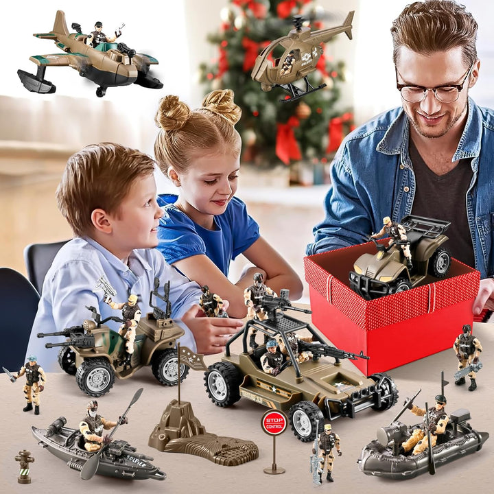 78-In-1 Army Men Sets Toys with Realistic Military Truck/Helicopter/Kayak Boat/Motorcycle/Army Men Action Figures/Weapon Gears, Army Toys Gift for Boys Kids 4-7 6-8 8-14 Fun Birthday Party Favors