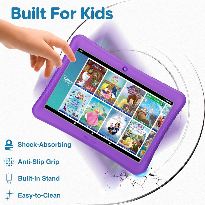 10" Android Kids Tablet Bundle - 32GB, 80+ Disney Storybooks ($350 Value), Parental Controls, Kid-Proof Case W/Kickstand & Stylus, Headphones & Sleeve Bag - Purple