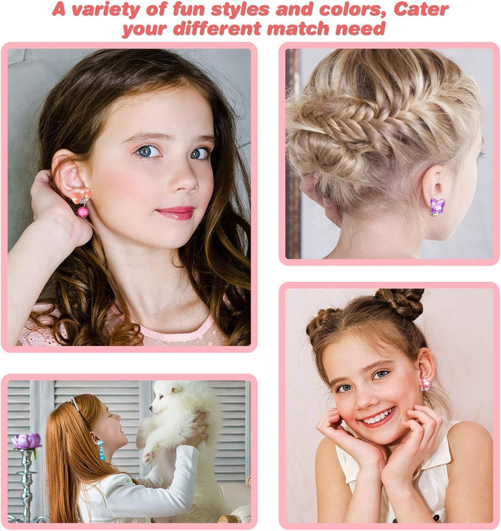 9 Pairs Girls Clip on Earrings Pretend Princess Play Earrings Jewelry Set (Lovely Colors)