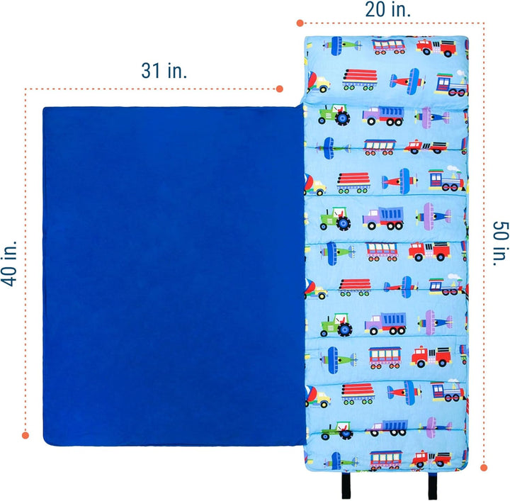 Kids Original Nap Mat – Cozy Kids Sleep Mat with Pillow, Ideal for School & Travel - Trains, Planes, and Trucks