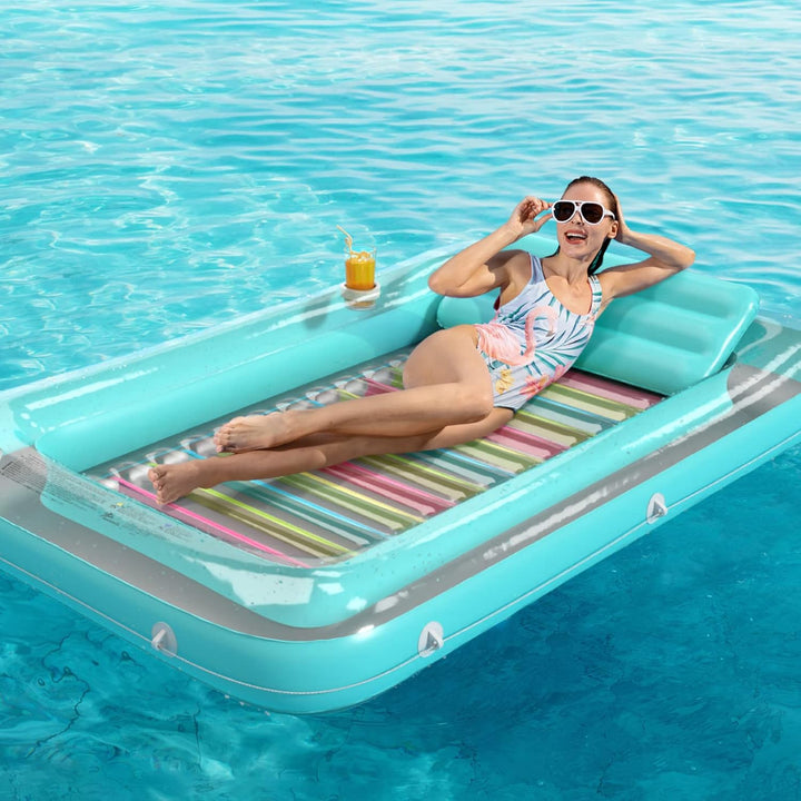 Inflatable Tanning Pool Lounger Float -  4 in 1 Sun Tan Tub Sunbathing Pool Lounge Raft Floatie Toys Water Filled Tanning Bed Mat Pad for Adult Blow up Kiddie Pool Kids Ball Pit Pool (L)