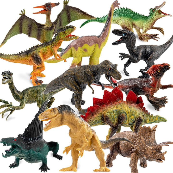 Dinosaur Toys, Plastic Dinosaur Figure Set, Ideal Education Toys for Kids and Toddler, Including T-Rex, Stegosaurus, Monoclonius, 6 to 7 Inch Large Size, 6 Pack