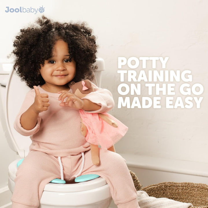 Jool Baby Folding Travel Potty Training Seat for Toddlers, Fits round & Oval Toilets, Non-Slip Suction Cups, Includes Free Travel Bag (Aqua)
