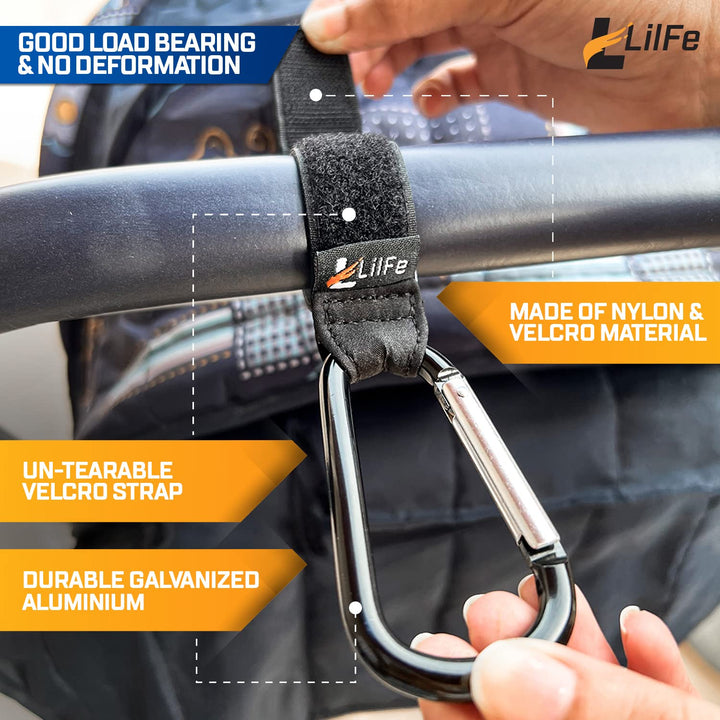2 Pcs Black Baby Stroller Hooks for Hanging | Multipurpose Stroller Straps with Durable and Stylish Stroller Clips for Diaper Bags | the Perfect Mummy Hook for Pram, Wheelchair, Shopping and Pet Carts