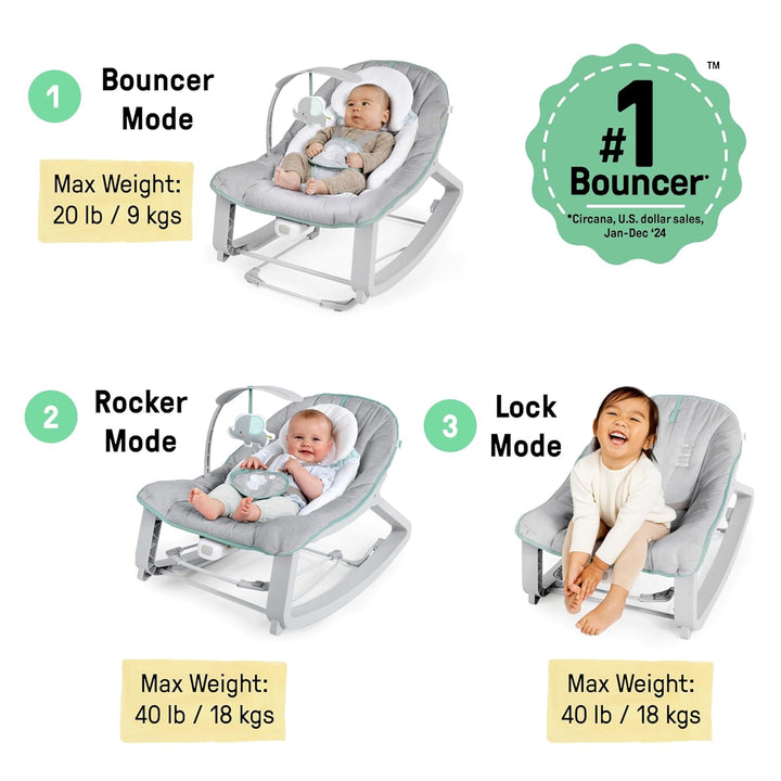 Keep Cozy 3-In-1 Grow with Me Vibrating Baby Bouncer, Seat & Infant to Toddler Rocker, Vibrations & -Toy Bar, 0-30 Months up to 40 Lbs (Weaver)