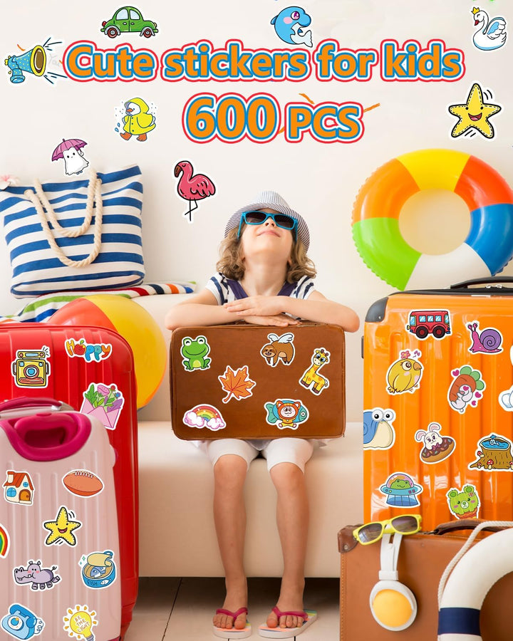 600 Pcs Cute Stickers for Kids, Water Bottle Stickers for Teens, Kawaii Vinyl Phone Laptop Skateboard Animal Waterproof Sticker, Bulk Aesthetic Sticker Packs for Boys Girls Teacher