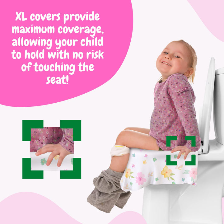 20 Pack Extra Large Disposable Toilet Seat Cover (Floral) – Toddler Toilet Covers for Full Coverage on Toilet or Potty – Ideal Travel Toilet Seat Covers for Kids and Adults