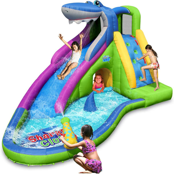 Inflatable Water Slide, Shark Bounce House with Slide for Wet and Dry, Playground Sets for Kids Backyard, Water Spray & Water Pool, Durable Sewn with Extra Thick Material